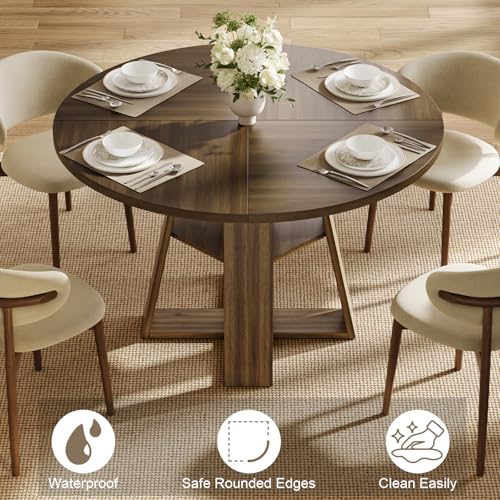 47.2 Inches Round Dining Table for 4 to 6 with Open Storage Space,Walnut - image 5
