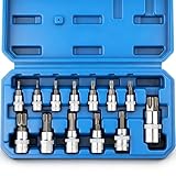 PTSTEL 13Pcs Torx Bit Socket Set T8-T70 CRV Star Sockets 1/4-inch, 3/8-inch & 1/2-inch Drive For Hand Use Work On Cars, Trucks, Appliances, Lawn Equipment, Machinery, and Other Jobs With Storage Case