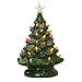 14" Retro Prelit Ceramic Tabletop Christmas Tree With 52 Multicolored Lights (Green)