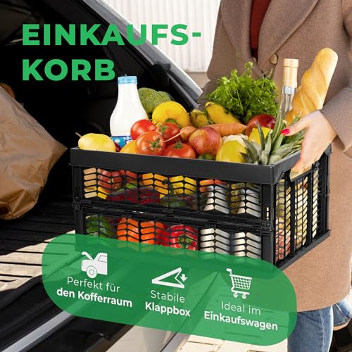 Novaliv Klappboxen faltbar stabil 2x 30L Schwarz Schwarz baskets Einkaufskiste Klappkisten Set Tragebox Aufbewahrung Einkaufskörbe Körbe Aufbewahrung Küche