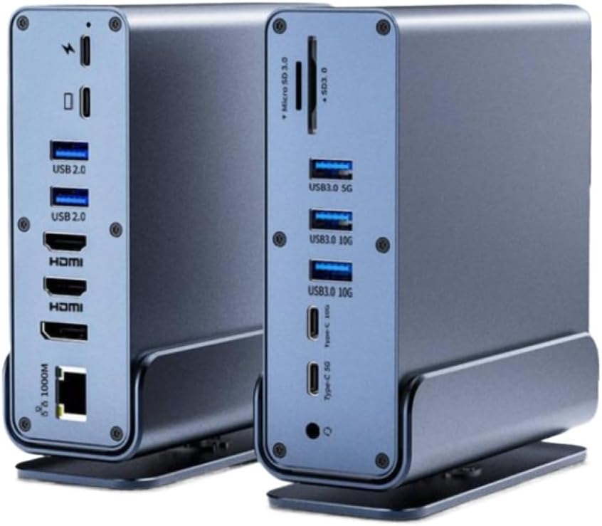 Hub USB C Docking Station 15 en 1 con HDMI, PD 100W, RJ45, SD, TF, Audio