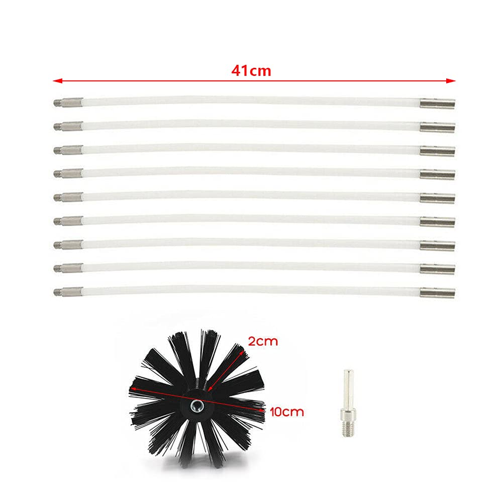 Cepillo De Chimenea Kit Herramientas De Limpieza De Barrido, Cepillo Limpieza Chimenea, Juego con 9 Varillas de Nailon, 1 Cabezal de Cepillo y 1 Barra Hexagonal para Aire Acondicionado, refrigerado