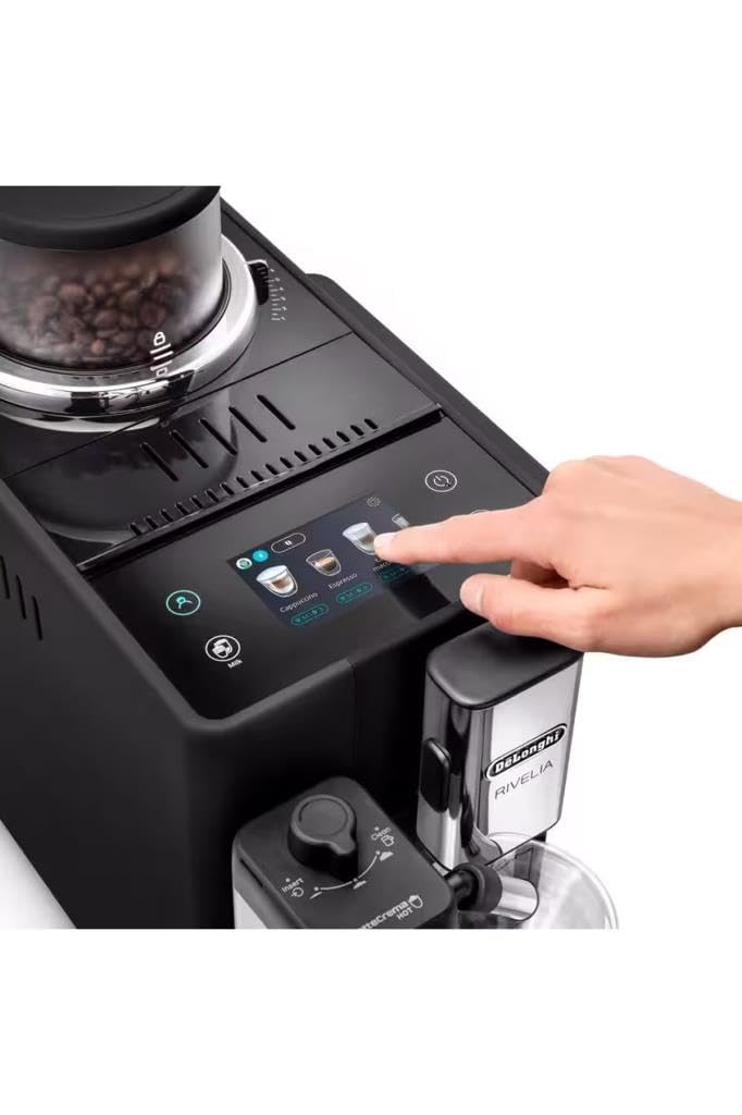 De'Longhi Rivelia EXAM440.55.B Kaffeevollautomat mit LatteCrema Milchsystem, Wechselbarer Bohnenbehälter, 16 Kaffee- & Milchgetränke auf Knopfdruck, Extra-Shot-Funktion, 3,5" Touch-Display, Onyx Black