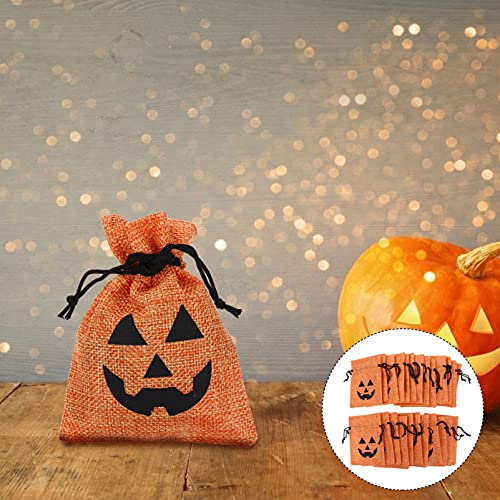 BESPORTBLE Halloween Pumpkin Burlap Bags with Drawstring, 25Pcs Halloween Trick or Treat Candy Bags- Orange Burlap Favor Sacks for Party Favors Small Gift Bags， 4X3 Inches4