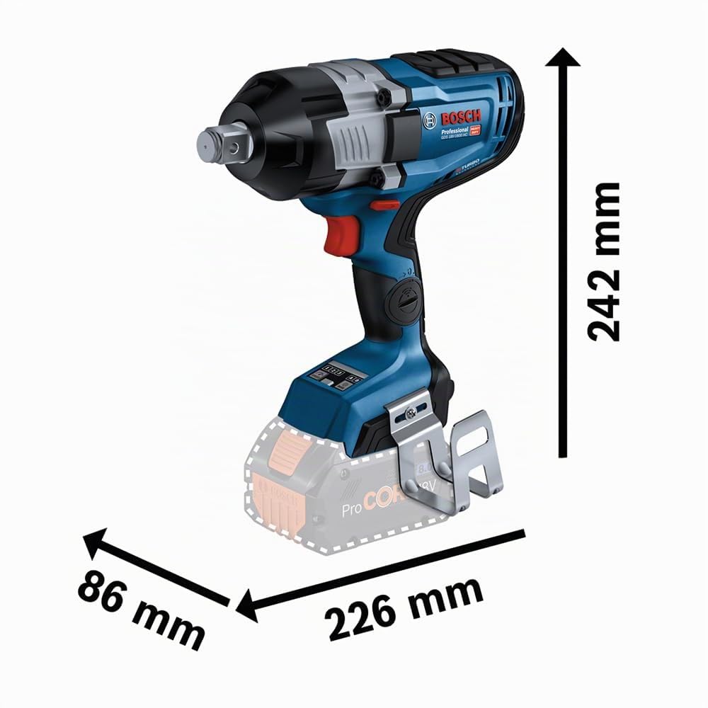 Bosch Professional 18V System Avvitatore a massa battente a batteria BITURBO GDS 18V-1600 HC (coppia di serraggio 1.600 Nm e di distacco 2.200 Nm, incl. gancio per scala, senza batt./caricabatt.)