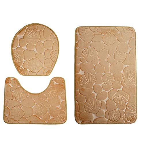 Oumefar 3 Stück/Set 3D Muscheldruck Badmatten Set Staubdichte Konturmatte Wasserabsorbierend Schnelltrocknende Badematte… – Bild 4