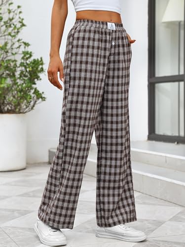 Image of ANRABESS Womens Gingham Striped Boxer Pants | 2026 Fall Outfits,Wide Leg Elastic Waist with Pockets,Casual Lounge Pajama Bottoms,Lightweight Breathable,Fashion Clothing