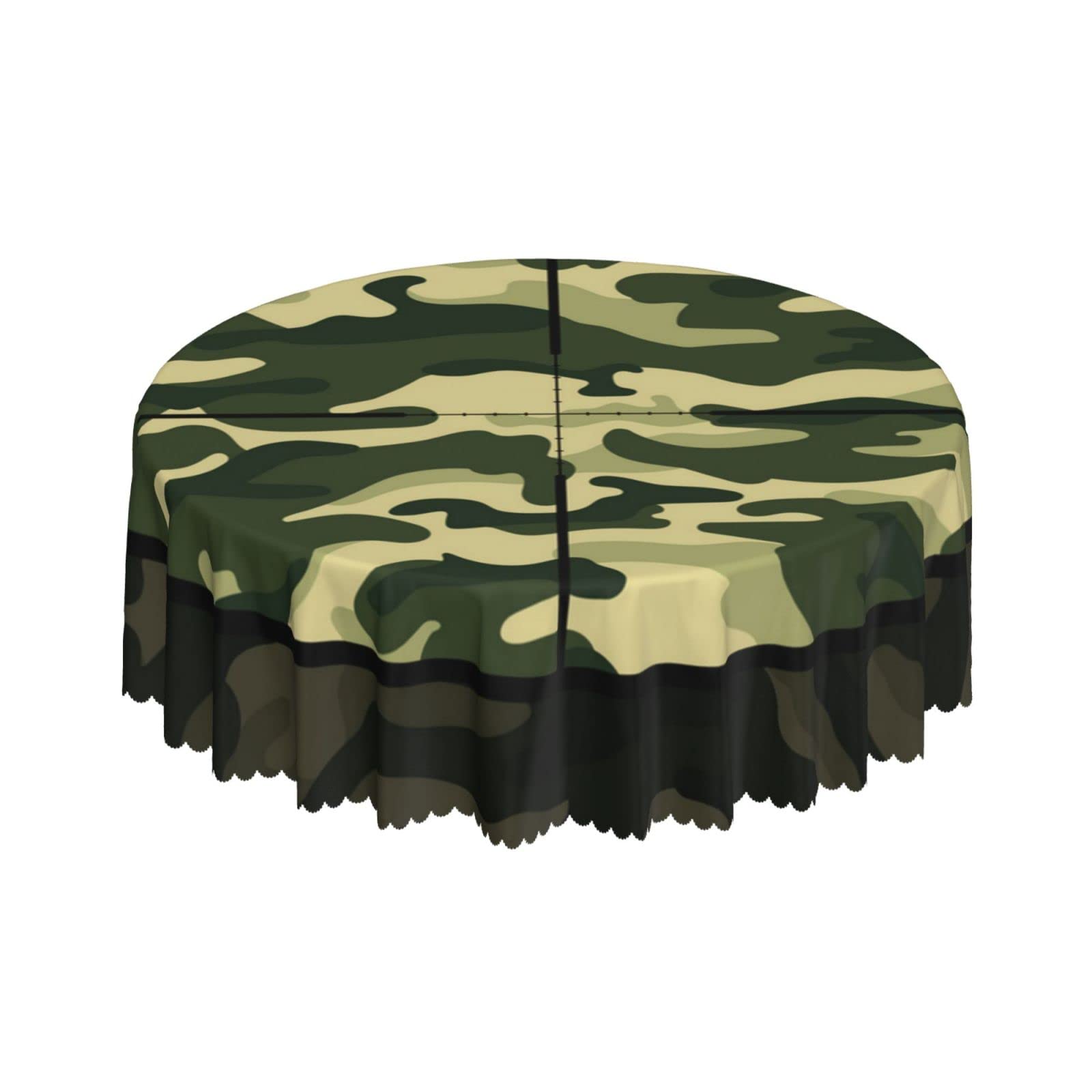 Lsjuee Camouflage Military Sniper Scope Green Round Tablecloth 60 Inch Printed Washable Tablecloth for Dining Party Holiday Fall Home Decorative