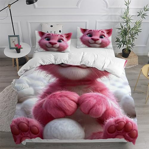 Housse de couette panthère rose 200x200cm avec taies d'oreiller microfibre