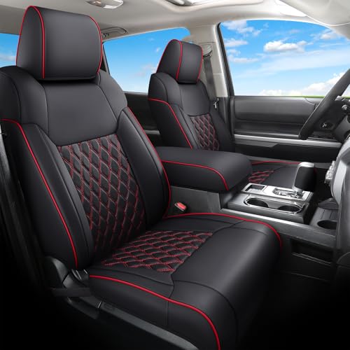 Image of Huidasource Tacoma Seat Covers Front&Rear, Full Coverage Waterproof Car Seat Cover Fit for 2005-2015 Double & Crew Cab 2nd Gen Toyota Tacoma Base Prerunner SR5 Limited TRD Sport(Full Set /Black&Red)