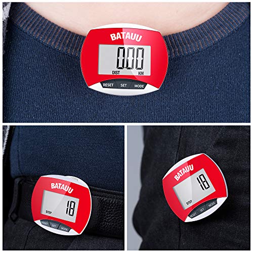BATAUU Best Pedometer, Simply Operation Walking Running Pedometer with Calories Burned and Steps Counting (Red)
