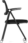 Stackable & Foldable Office Chair, Folding Desk Chair with Flip-Up Armrest, Breathable Mesh, Thick Seat Cushion & Rocking Backrest, Conference Room Chair with Wheel (Black,1)