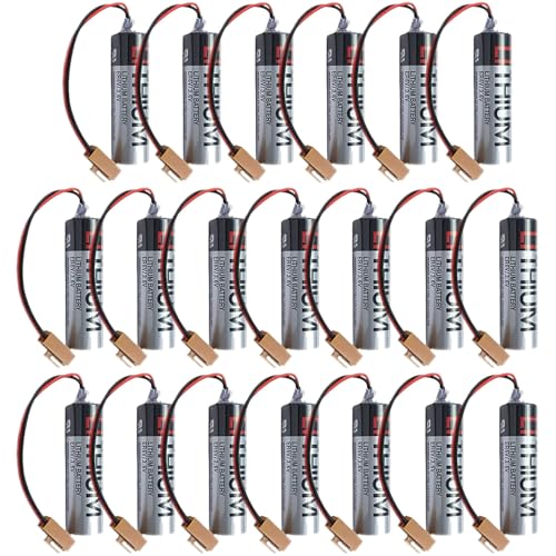 BATTEMALL (20pcs/Pack) 2400mAh ER6V/3.6V ER6V C119B ER6VC119A PLC Battery for M64 System and CNC Machine with Brown Plug Non-Rechargeable Lithium Battery