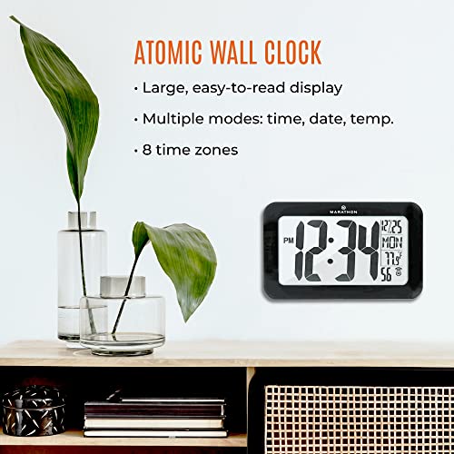 Marathon Cl030033Bk Atomic Self-Setting Self-Adjusting Wall Clock W/ Stand & 8 Timezones - Acrylic Glass - Batteries Included (Black) #TOP1