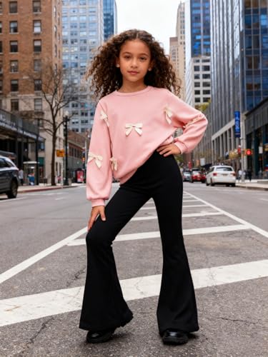 Image of Girls 2 Piece Outfits Long Sleeve Butterfly Sweatshirt & Flared Pants Fall Clothing Set Size 7-12 Years