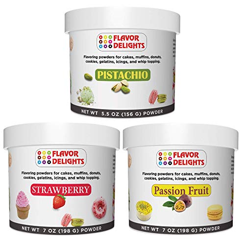 Flavor Delights by Angel Specialty Products: Flavored Powder Bakery Mix > Passion Fruit, Pistachio, Pumpkin Pie, Strawberry (Pistachio, Strawberry, Passion Fruit, 3-Pack Bundle)