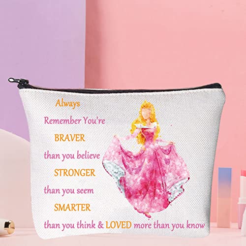 WZMPA Princess Cosmetic Makeup Bag Movie Fans Gift You Are Braver Stronger Smarter Than You Think Princess Makeup Zipper Pouch Bag for Women Girls Always Sleeping Aurora - Image 4