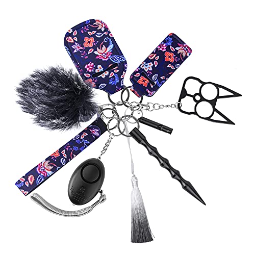 Keychain for Women Car Keychain for Women Portable Keychain Set with Personal Alarm Whistle Pom Pom Wrist Strap Tassel