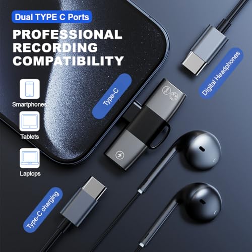 Image of Verilux 2-in-1 USB-C Audio & Charging Adapter Aluminum Alloy High-Resolution Sound, Dual USB-C Ports for Charging & Audio, Compatible with Smartphones, Tablets & Laptops