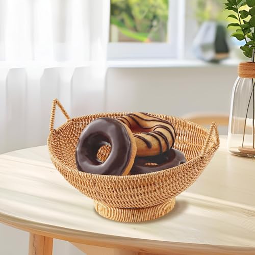 Cesta de pan de imitación ratán de 10,83 pulgadas con asas para mesa 3