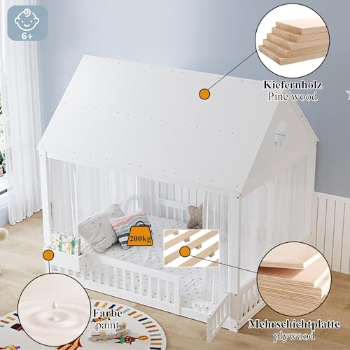 Cama infantil 140 x 200 individual de madera con compartimento y cortina 6