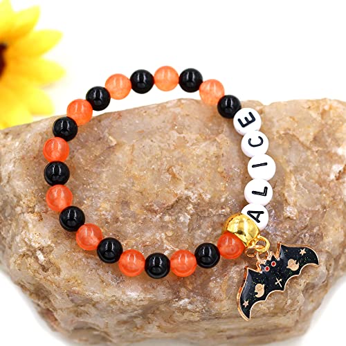 Image of Uloveido Black Orange Jade Charms Halloween Bracelets All Saints' Gift - DIY Customized Name Beaded Bracelet