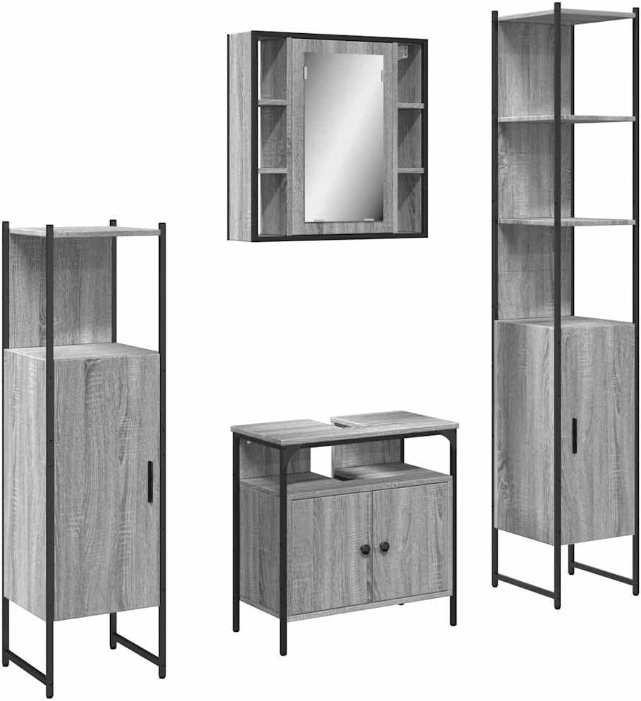 Homogen Bathroom Cabinet Set Grey Sonoma Engineered Wood with Powder-Coated Finish 11.8 x 23.6 x 23.6 inches wall-Mounted Mirror Cabinet for Bath Vanity Storage and Sink Organization