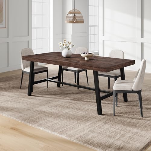 Image of GarveeHome Industrial Dining Table for 6-8 People, 70.87 inch Long Kitchen Table with Sturdy Metal Frame, Rectangular Counter for Dinner, Kitchen, Dining Room (Rustic Birch, 71 inch Non-extendable)