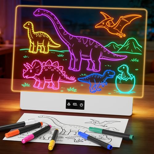 Image of 16 inch LED Drawing Board for Kids, Rechargeable Glow Doodle Board with 10 Light Modes, Anti-Scratch Acrylic Dry Erase Pad, 7 Markers & A4 Tracing Paper, Birthday Gifts for Girls Boys Ages 3-12