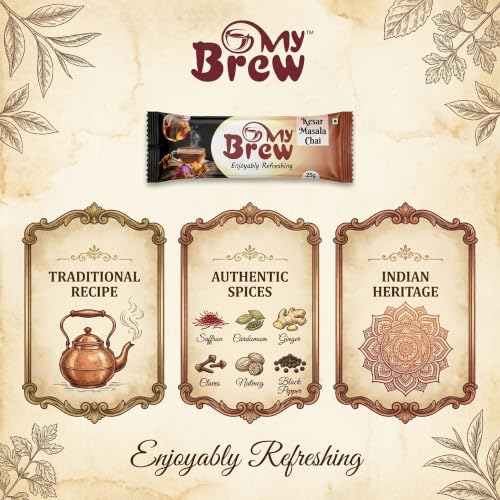 Image of My Brew Kesar Masala Chai Premix | 12 Sachets X 25 gms Each (300 gms)