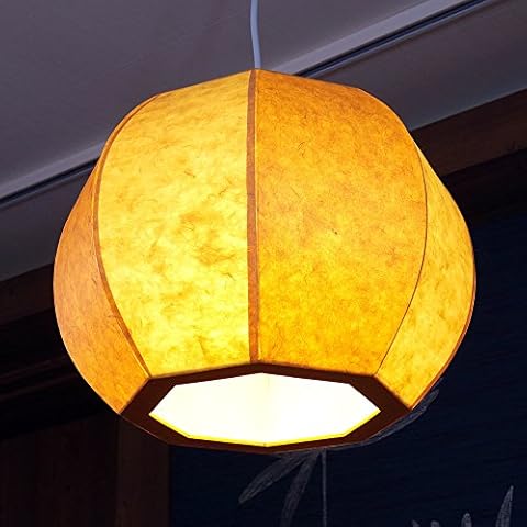 Mulberry Rice Paper Handmade Pumpkin Design Light Art Shade Hanging Pendant Lantern Yellow Round Decorative Rustic Natural Accent Home Living Room Decor Ceiling Lamp Cover
