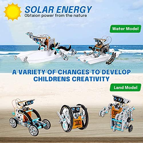 STEM Toys Solar Robot Kit 13-in-1 Educational Science Kits Toys for Kids Age 8-10-14,Learning Science Building Toys-Experiment DIY Assembly Set Powered by Solar,Construction Engineering Toys Gift
