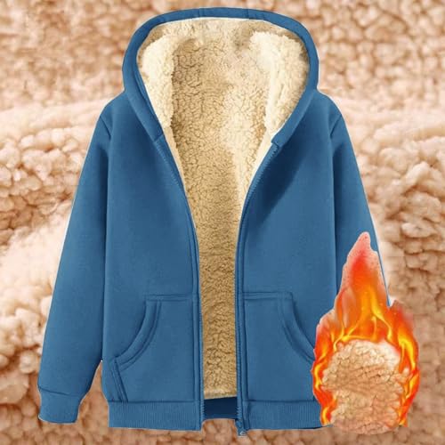 Fleece Jacket Women Warm Casual Full Zip Up Sherpa Lined Hoodie Blue - image 3