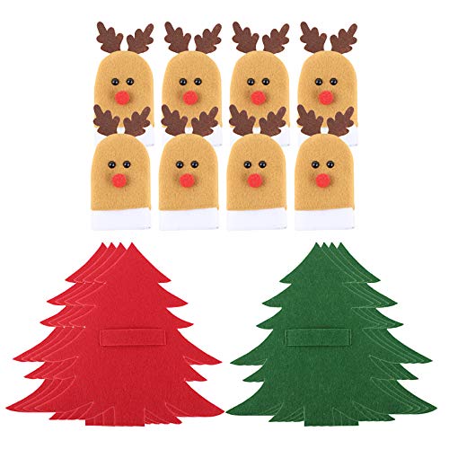 UFLF 8pcs Soporte Cubiertos Navidad Porta Cubiertos Decorativos Bolsa+8pcs Gorros Botella Vino para Decoración Mesa Cena Adornos Navideños
