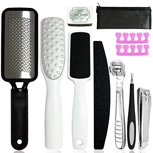 Professional Stainless Steel Pedicure Kit, Colossal Pedicure Rasp Foot Scrubber Foot File Callus Remover tools set, For Women Men Home Salon (10pcs)