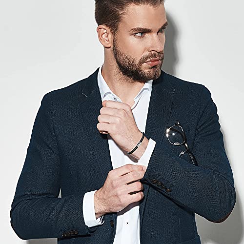 FIBO STEEL 2-3PCS Stainless Steel Braided Leather Bracelet for Men Women Wrist Cuff Bracelet 7.5-8.5 inches2