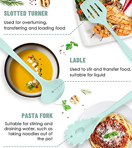 Image of Pranski Silicone Kitchen Utensils Set - 12 Pieces (Dishwasher Safe, Heat Resistant, Non-Stick, Green, Large) | Dishwasher Safe 392F Heat Resistant Spatula Set Kitchen Utensil Set for Nonstick Cookware,Best Kitchen Tools with Holder