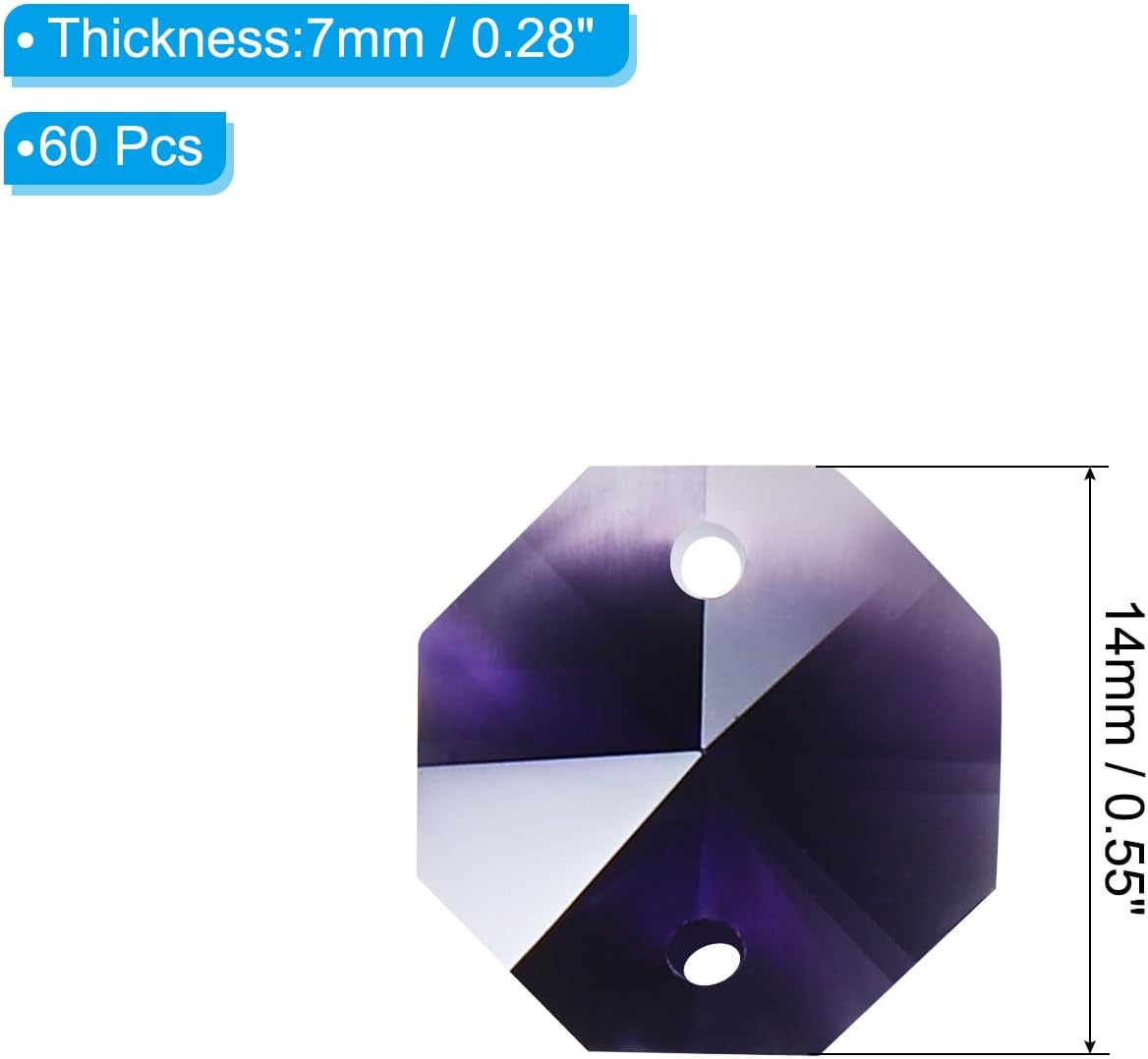 PATIKIL K9 Crystal Octagon Beads 2 Holes Pendants, 60 Pack 14mm Chandelier Prisms Parts Ornaments Hanging Beads for DIY Arts Crafts Decoration, Dark Purple - Image 2