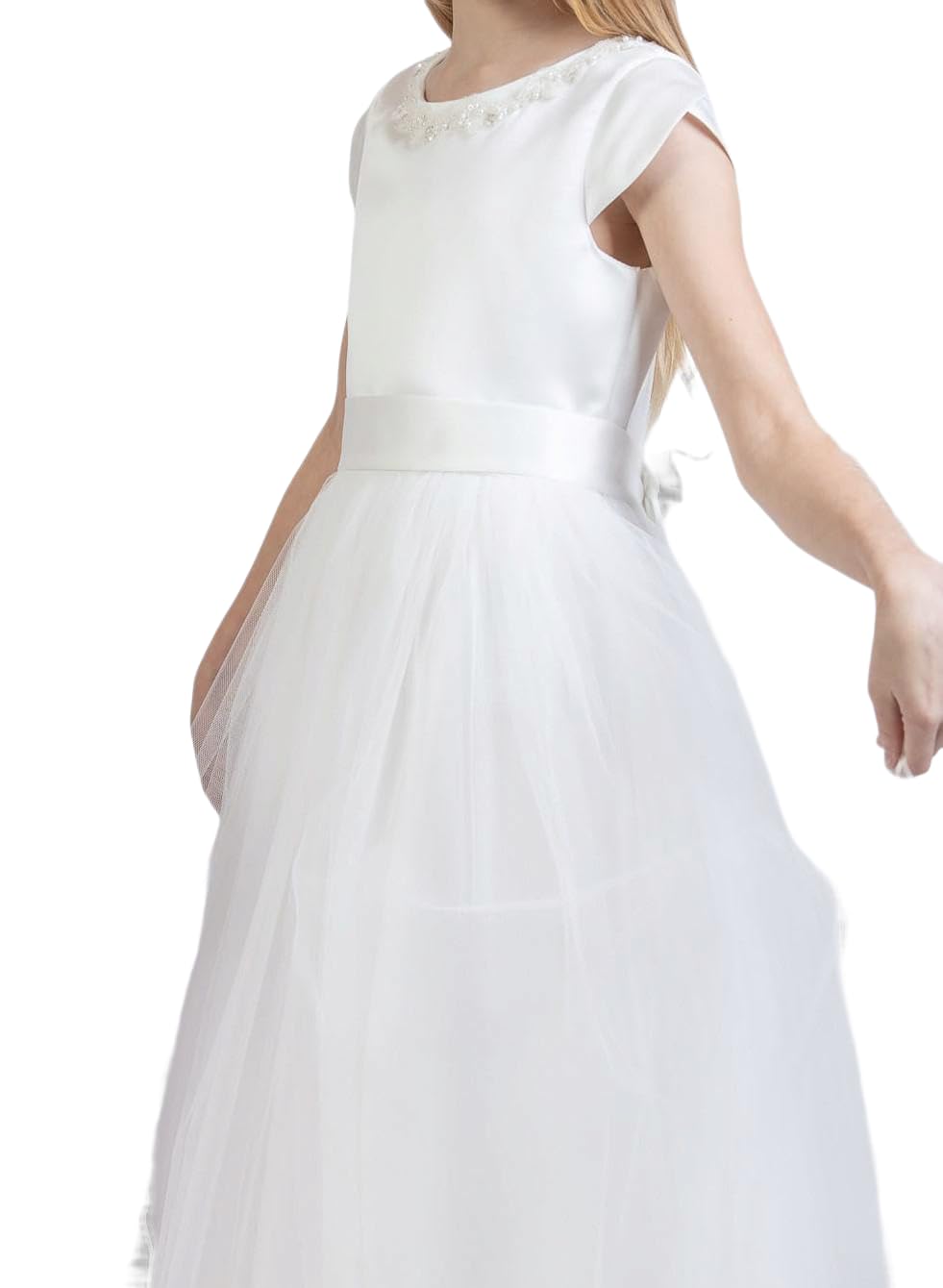 Zoya Festliches Tüllkleid für Mädchen Ida mit Schleife und Glitzersteinen Kommunionkleid für Hochzeit Kommunion Taufe