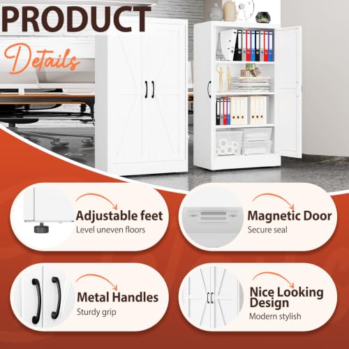 Image of PAOFIN 47 inch White Metal Storage Pantry Cabinet