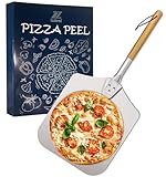 izdeel 12 in Pala per pizza, Spatula Pizza 31 cm x 33 cm - Lunghezza completa 68cm, Pelle Pizza in alluminio di alta qualità, alluminio anodizzato durevole e maniglia in legno massiccio naturale