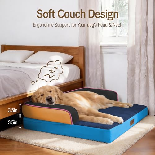 Image of Comfort Expression Washable Orthopedic Dog Bed for Extra Large Sized Dogs | Waterproof Memory Foam Pet Bed 42x30 Inch with Removable Cover with Non-Slip & Bolster