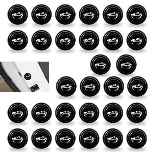 CyperFair Pack of 30 Car Door Shock Absorbers – 1.1" x 0.4" Thickened Silicone Sports Car Icon Buffer Pads, Anti-collision Sound Insulation, Self-adhesive Protection for Most Cars (Black)