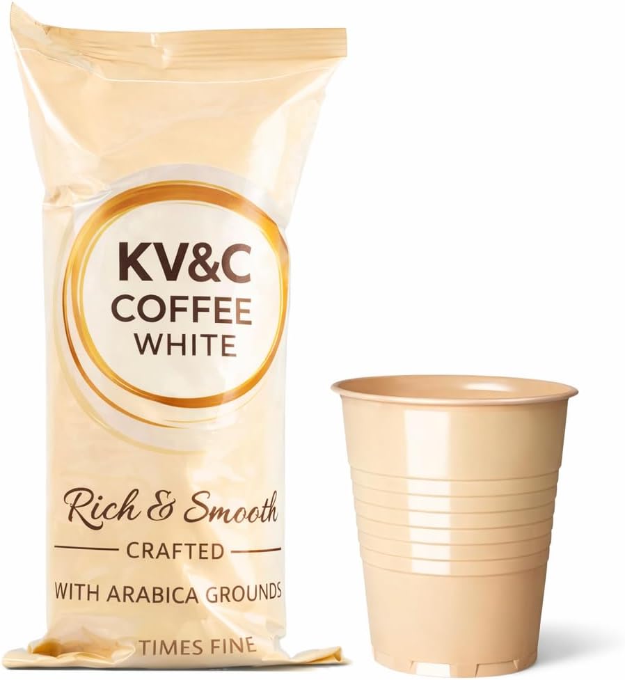 KV&C - Instant White Coffee | In Cup Vending Machines | Camping | Travel | Office | 73mm | INCUP KLIX Drinks (WHITENER - NO SUGAR - 25 CUPS (1 SLEEVE))