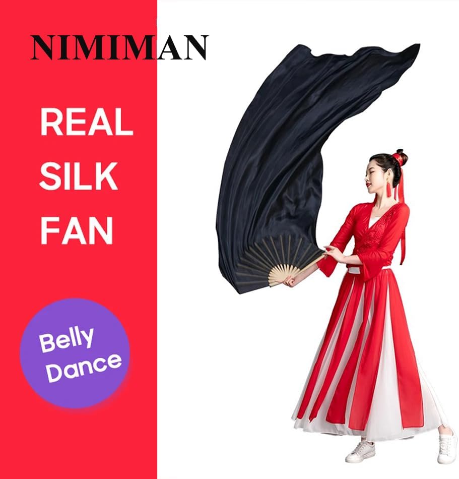 Nimiman Women 1 Pair (Left+Right) Silk Belly Dance Fans Veil Belly Dancing Long Folding Fans Length 180 cm Width 90 cm - Image 6