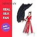 Women 1 Pair (Left+Right) Silk Belly Dance Fans Veil Belly Dancing Long Folding Fans Length 180 cm Width 90 cm (Black)