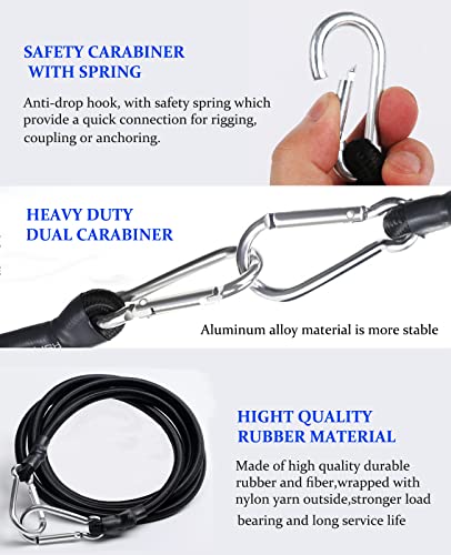 40Inch Heavy Duty Bungee Cords With Dual Carabiners, 4Pack 8Mm Outdoor Tie Down Strap &8Pack Tarp Clips, Strong Black Bungee Straps Carabiner Hooks For Camping,Cargo,Tarps, Kayaking,Bike Rack,Rv #TOP3