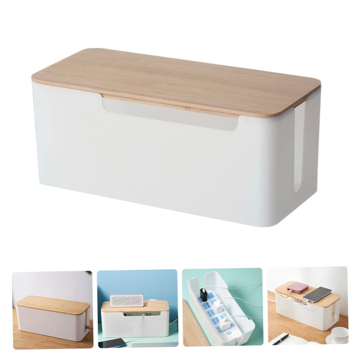 Tapa de Bambú Caja Organizadora de Cables Grande para Hogar