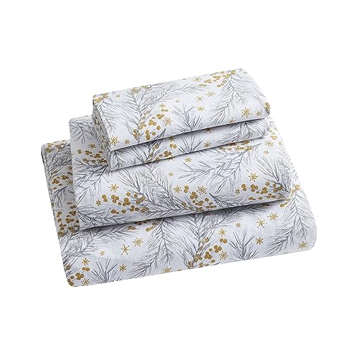 Image of Tahari Home - King Sheets, 4-Piece Cotton Flannel Bedding with Matching Pillowcases, Brushed for Extra Softness, Cozy Home Decor (Pine Gold, King)