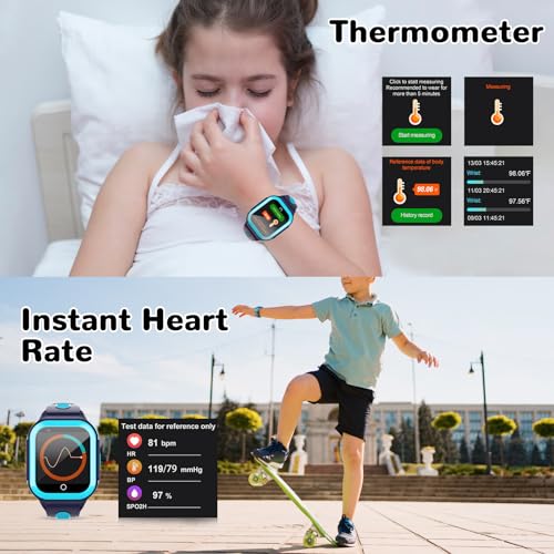 Image of Wonlex 4G Kids Smartwatch with SIM Card, 1.4 inch GPS Smart Watch for Kids, Boys Girls Phone Watch with Temperature HR BP Monitor, Video Calls, SOS, Camera, Pedometer, Alarm, Music Player(Blue)